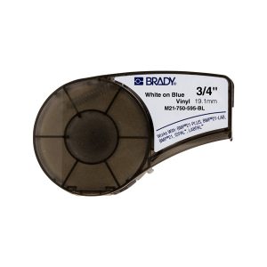 Brady M21-750-595-BL Cinta de Etiquetas Original Vinilo - Texto Blanco sobre Fondo Azul - Ancho 19,1mm x 6,40m